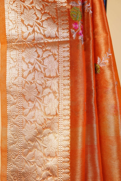 Mustard Tissue Designer Embroidery Premium Banarasi Saree