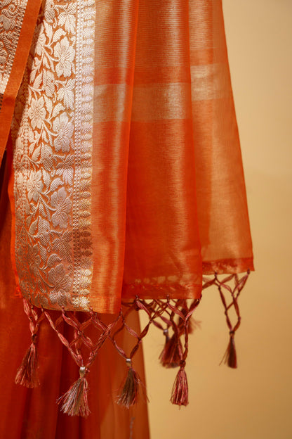Mustard Tissue Designer Embroidery Premium Banarasi Saree