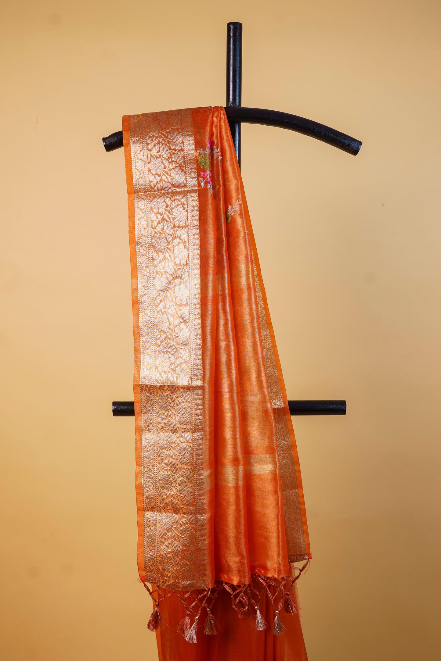 Mustard Tissue Designer Embroidery Premium Banarasi Saree