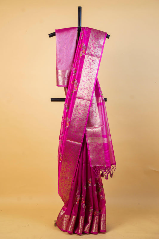 Rani Tissue Designer Embroidery Premium Banarasi Saree