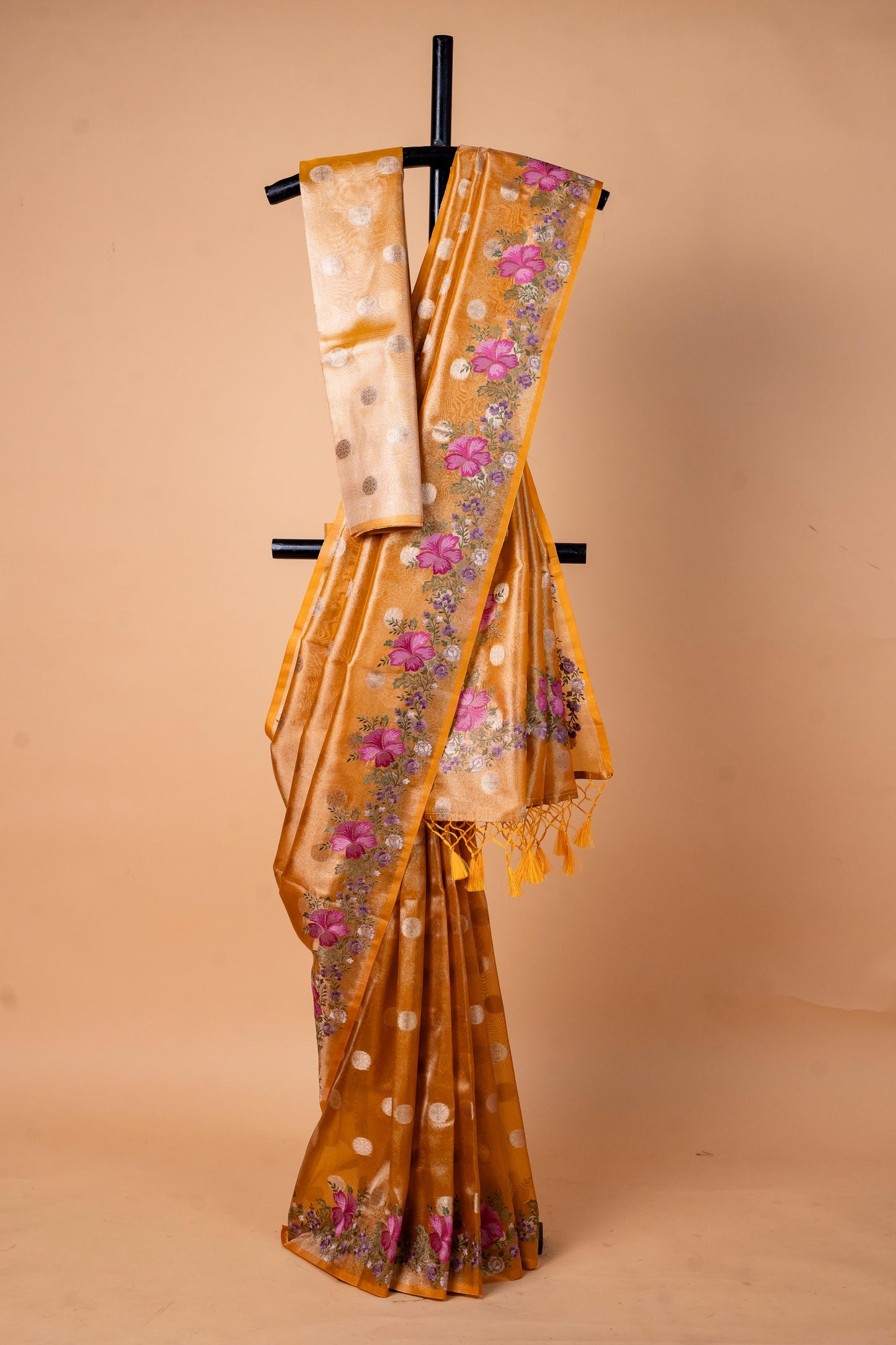 Mustard Tissue Designer Embroidery Premium Banarasi Saree