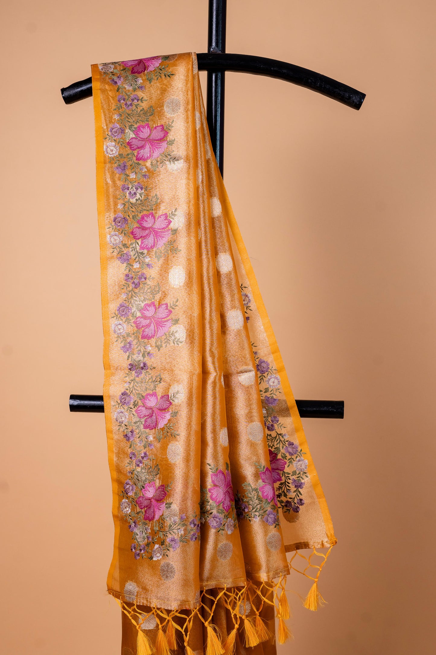 Mustard Tissue Designer Embroidery Premium Banarasi Saree
