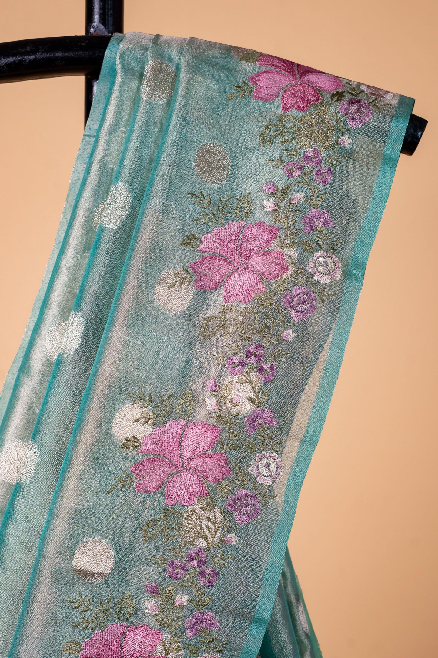 Aqua Blue Tissue Designer Embroidery Premium Banarasi Saree