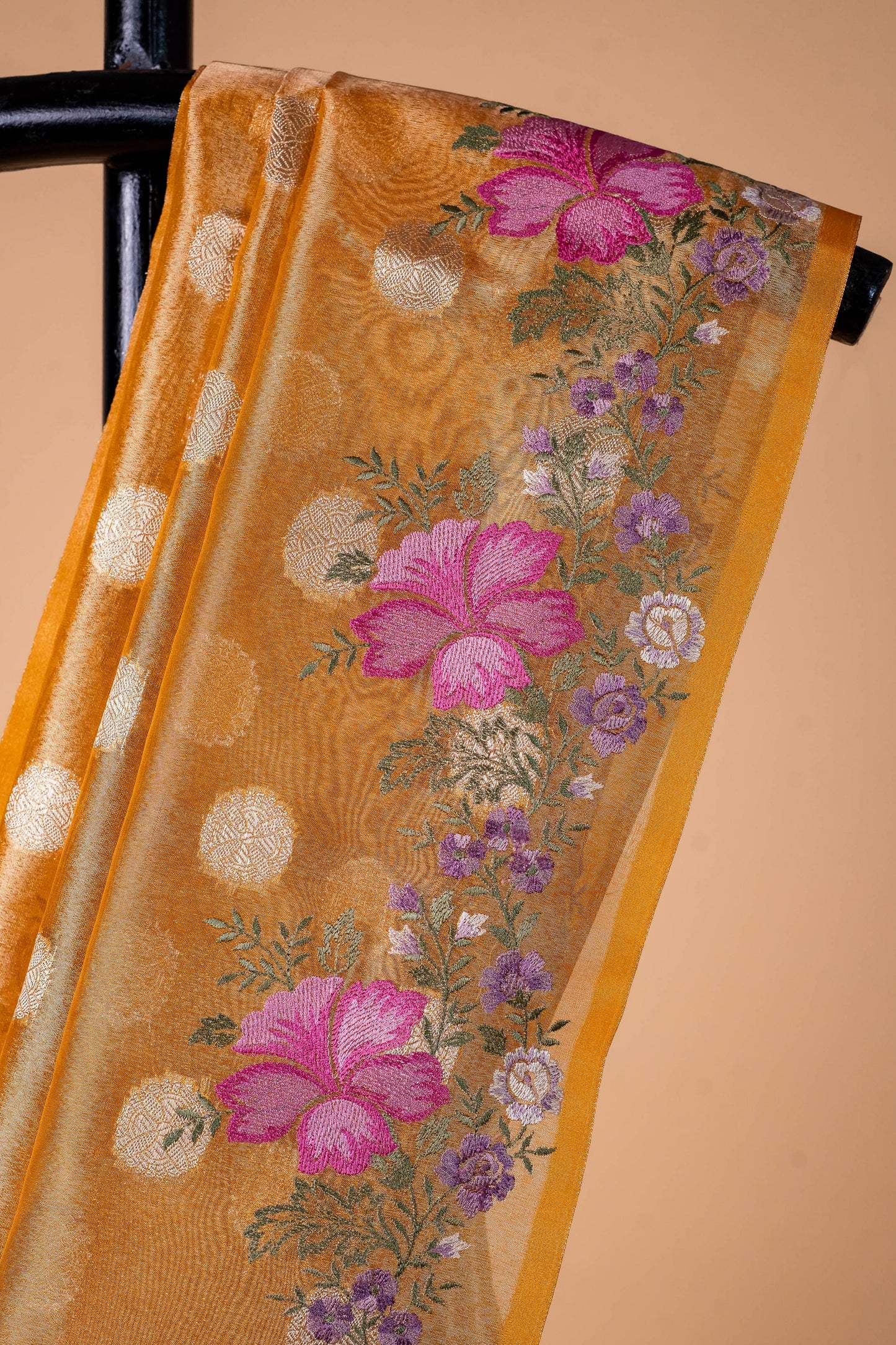 Mustard Tissue Designer Embroidery Premium Banarasi Saree