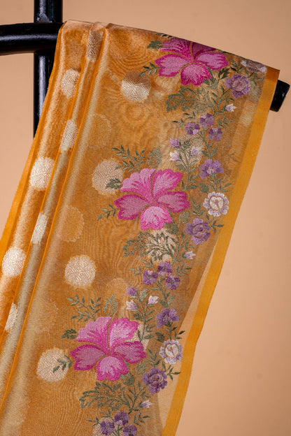 Mustard Tissue Designer Embroidery Premium Banarasi Saree