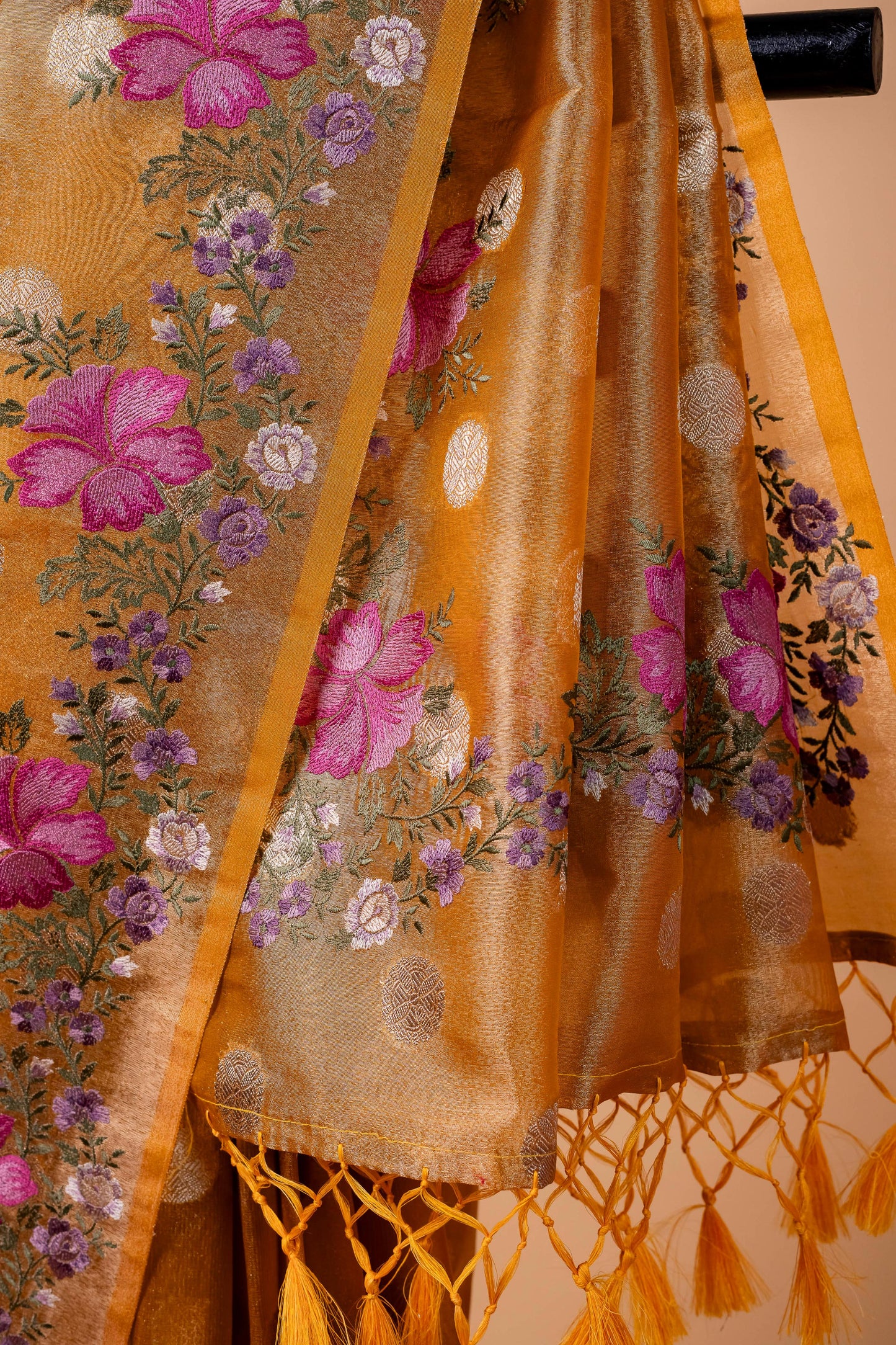 Mustard Tissue Designer Embroidery Premium Banarasi Saree