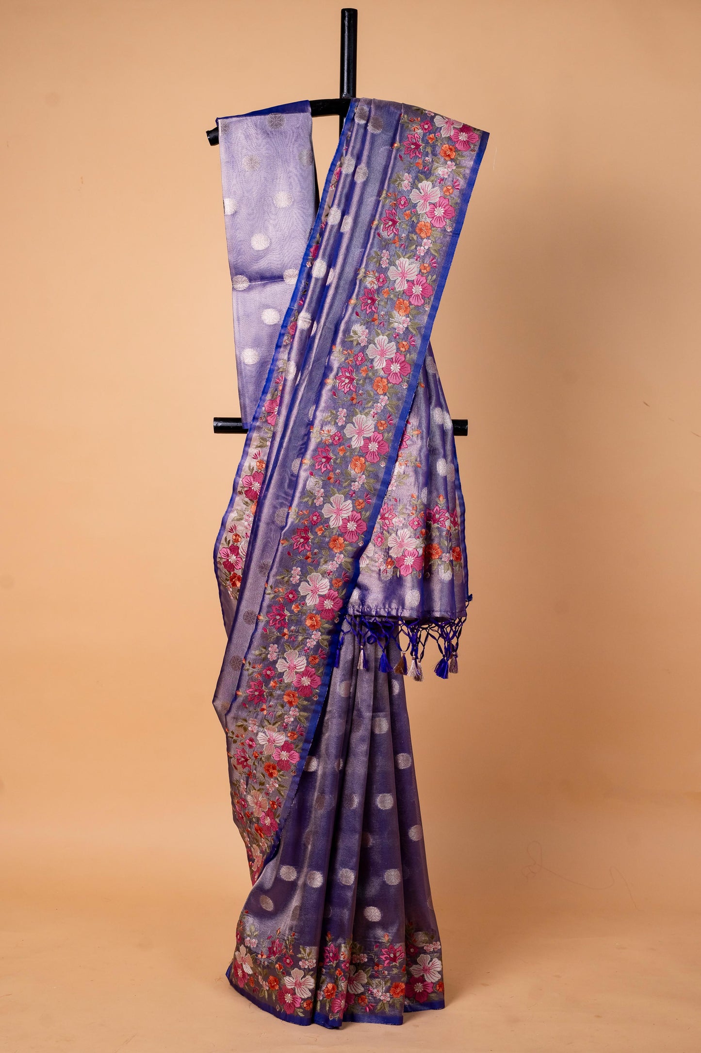 Blue Tissue Designer Embroidery Premium Banarasi Saree