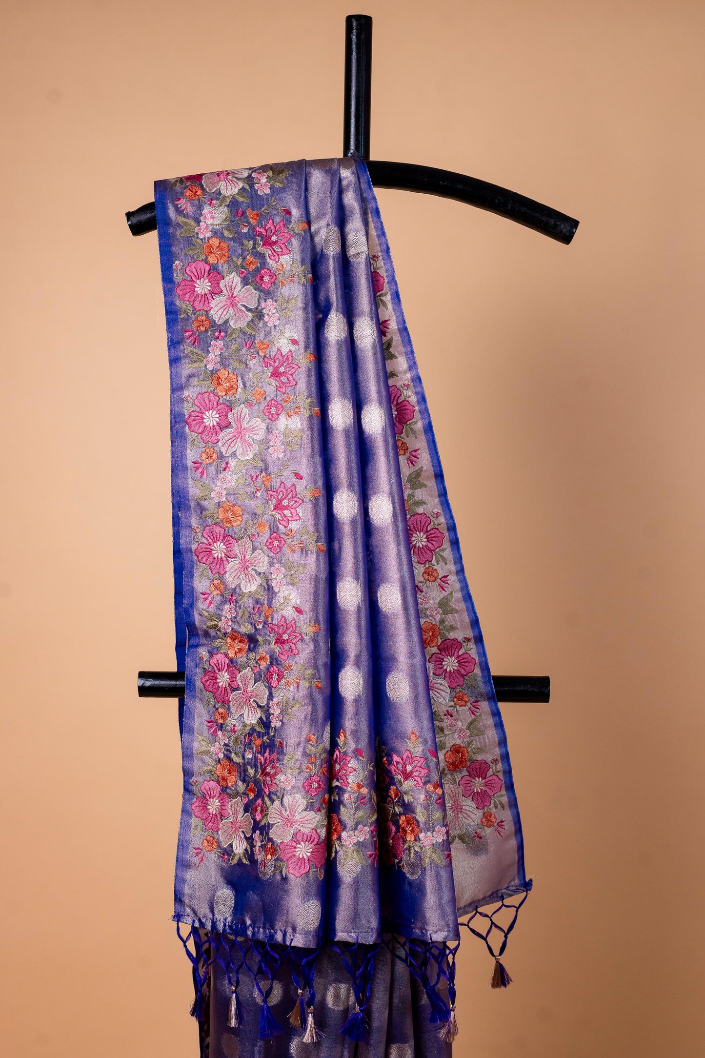 Blue Tissue Designer Embroidery Premium Banarasi Saree