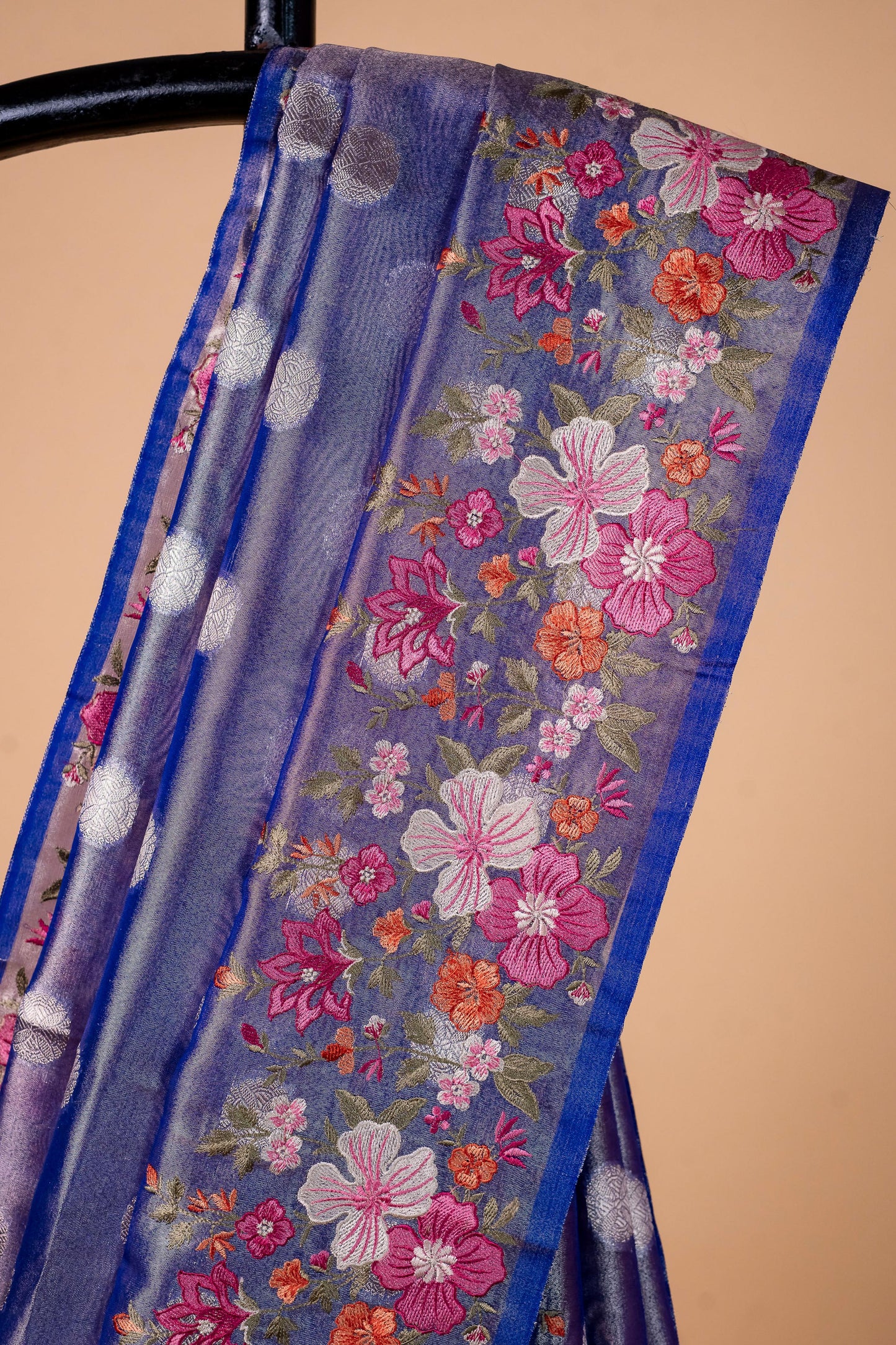 Blue Tissue Designer Embroidery Premium Banarasi Saree