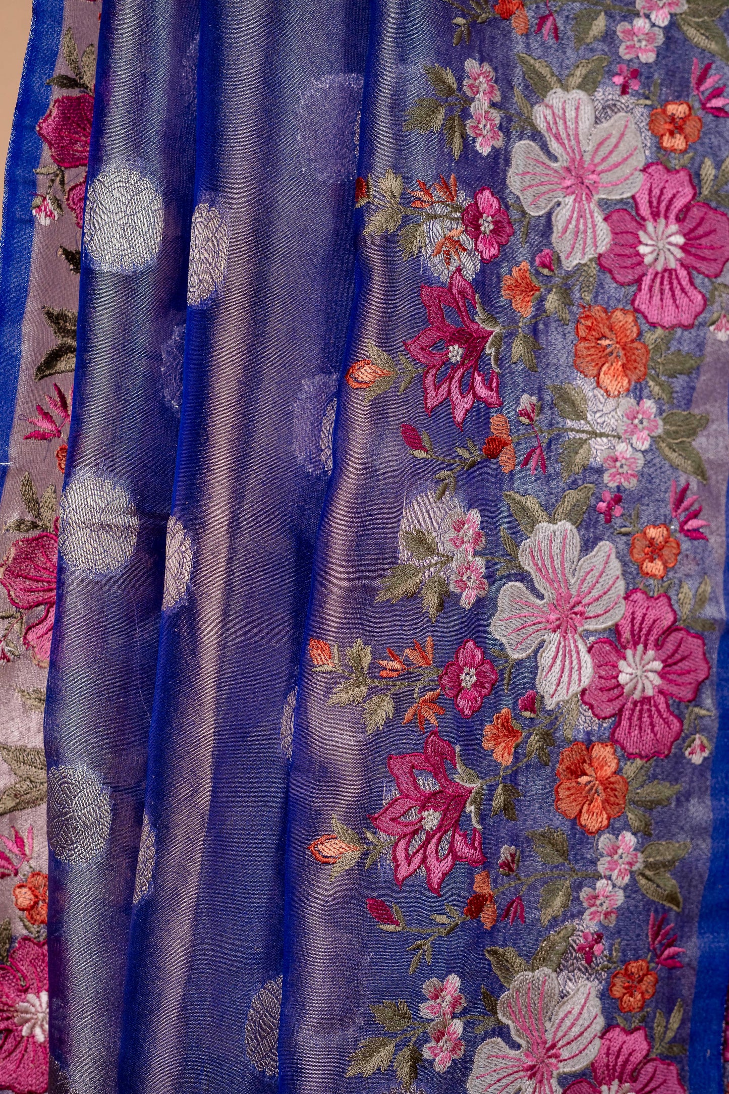 Blue Tissue Designer Embroidery Premium Banarasi Saree