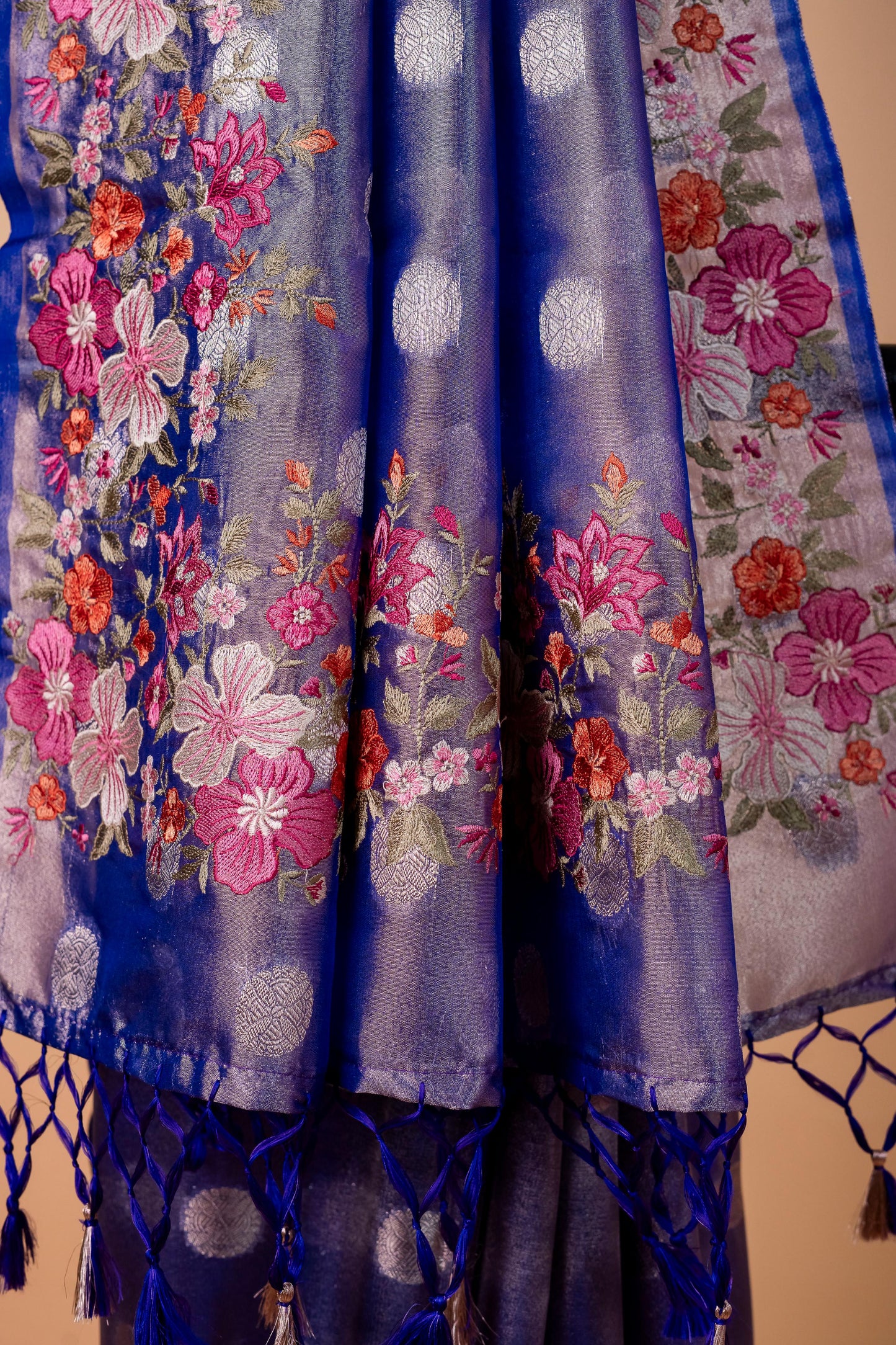 Blue Tissue Designer Embroidery Premium Banarasi Saree