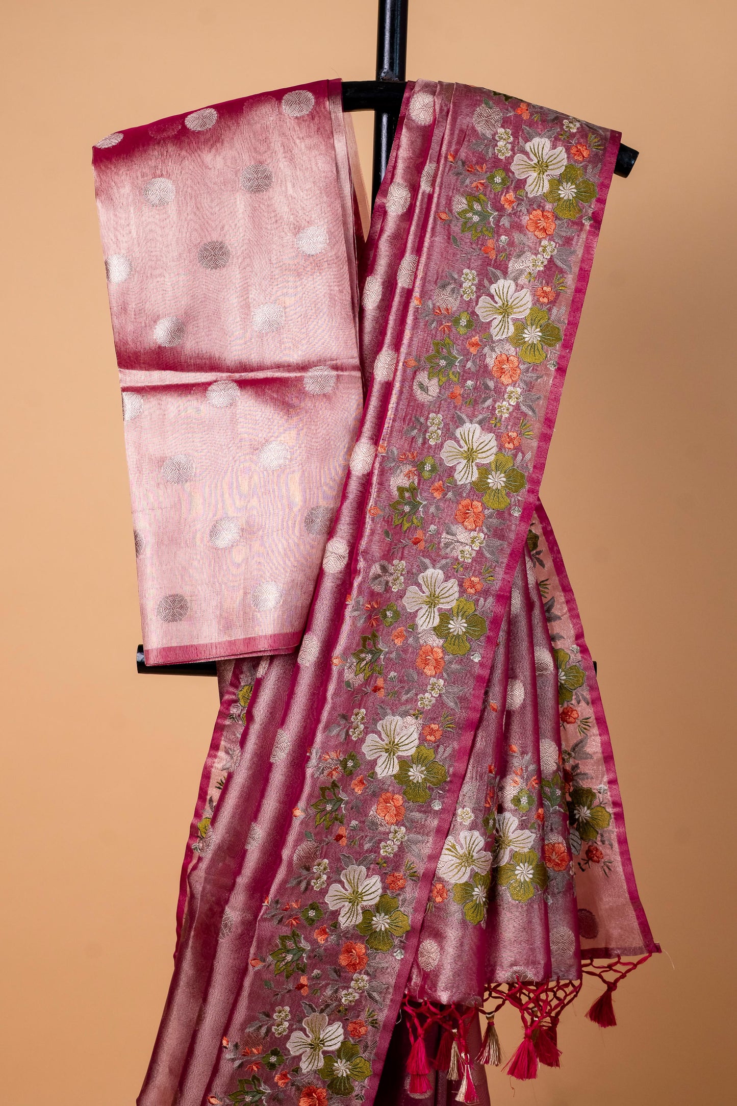 Magenta Tissue Designer Embroidery Premium Banarasi Saree