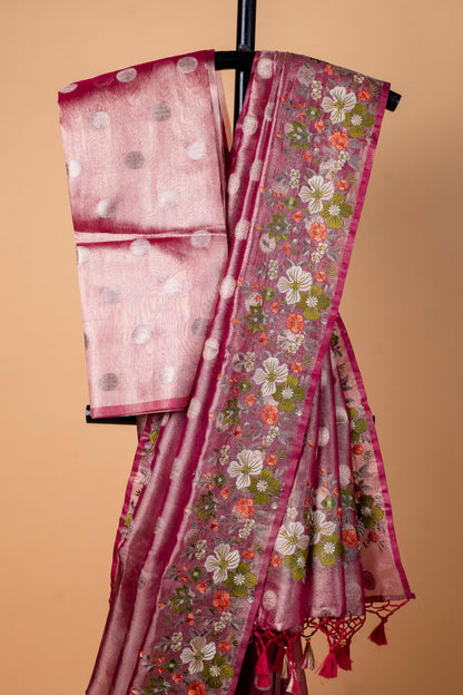 Magenta Tissue Designer Embroidery Premium Banarasi Saree