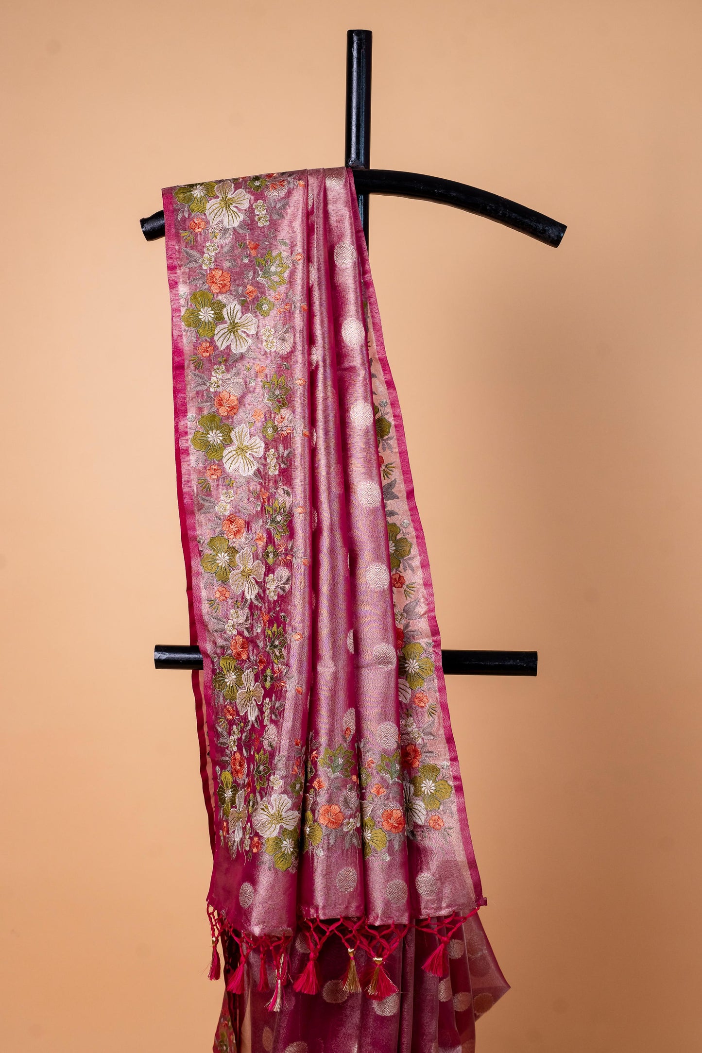 Magenta Tissue Designer Embroidery Premium Banarasi Saree