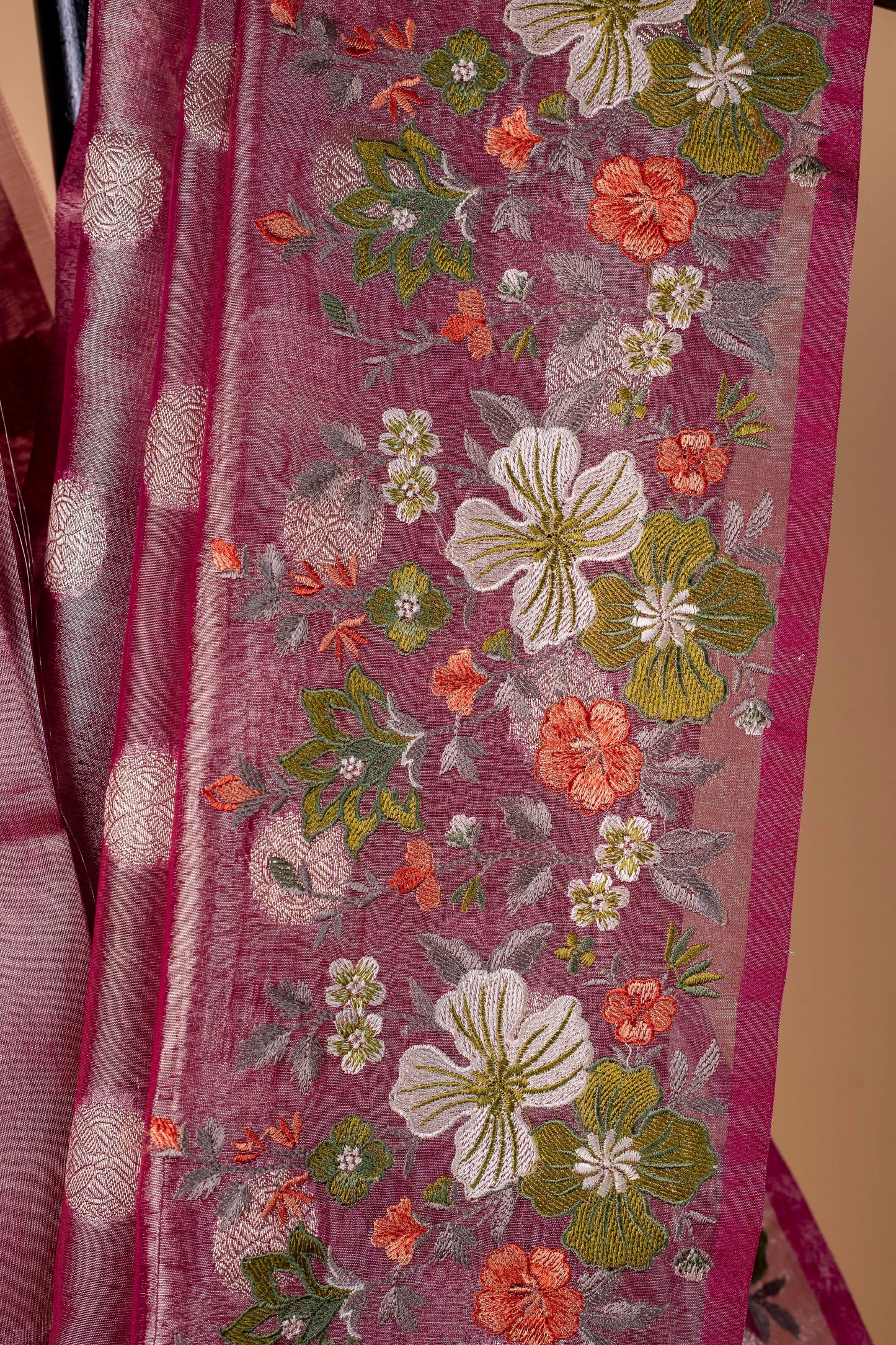 Magenta Tissue Designer Embroidery Premium Banarasi Saree