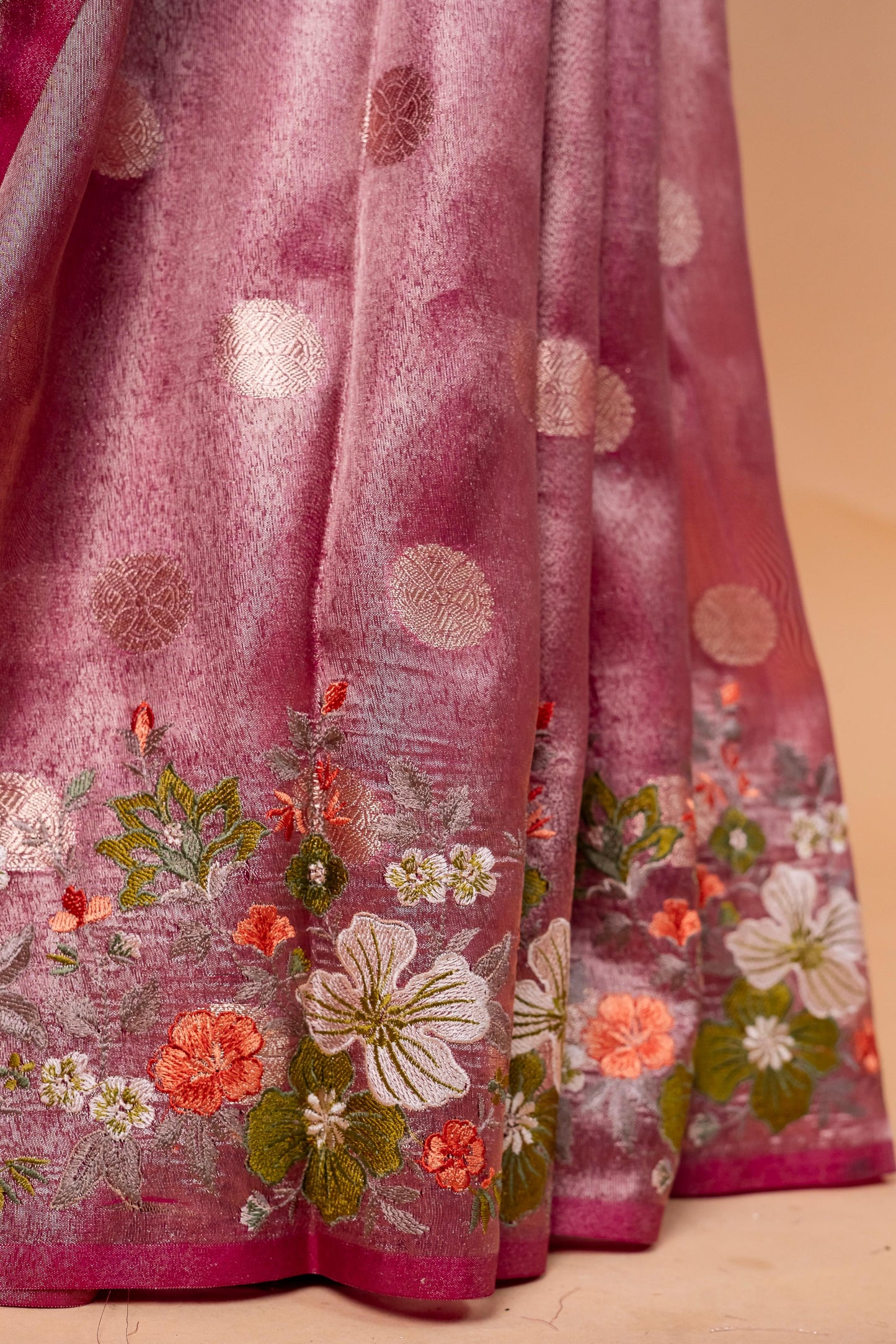 Magenta Tissue Designer Embroidery Premium Banarasi Saree