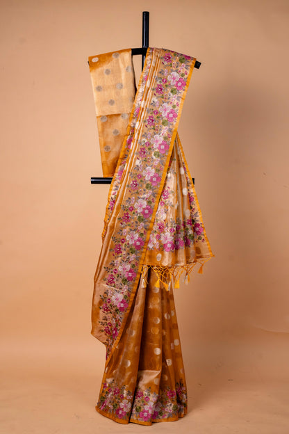 Mustard Tissue Designer Embroidery Premium Banarasi Saree