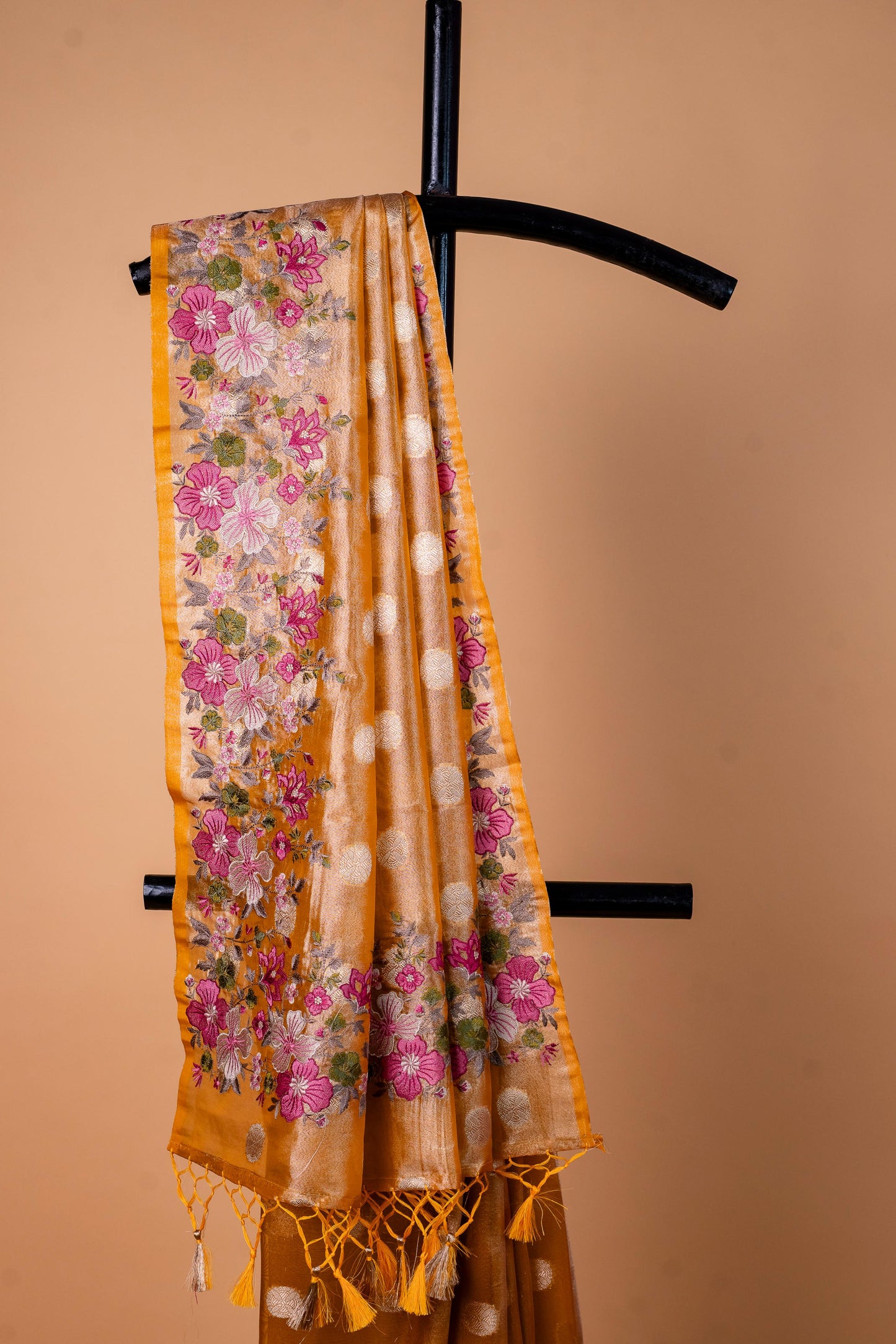 Mustard Tissue Designer Embroidery Premium Banarasi Saree