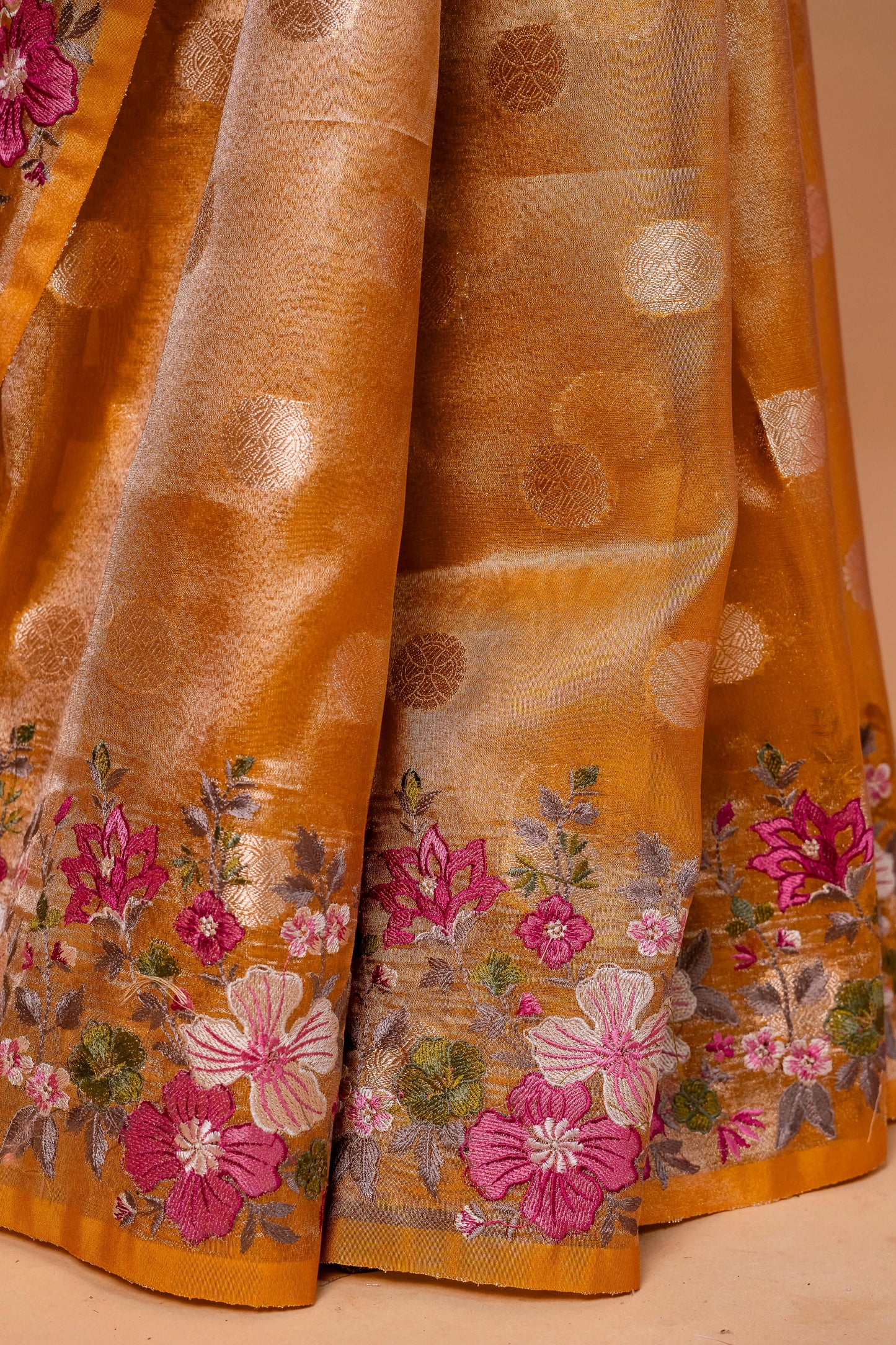 Mustard Tissue Designer Embroidery Premium Banarasi Saree