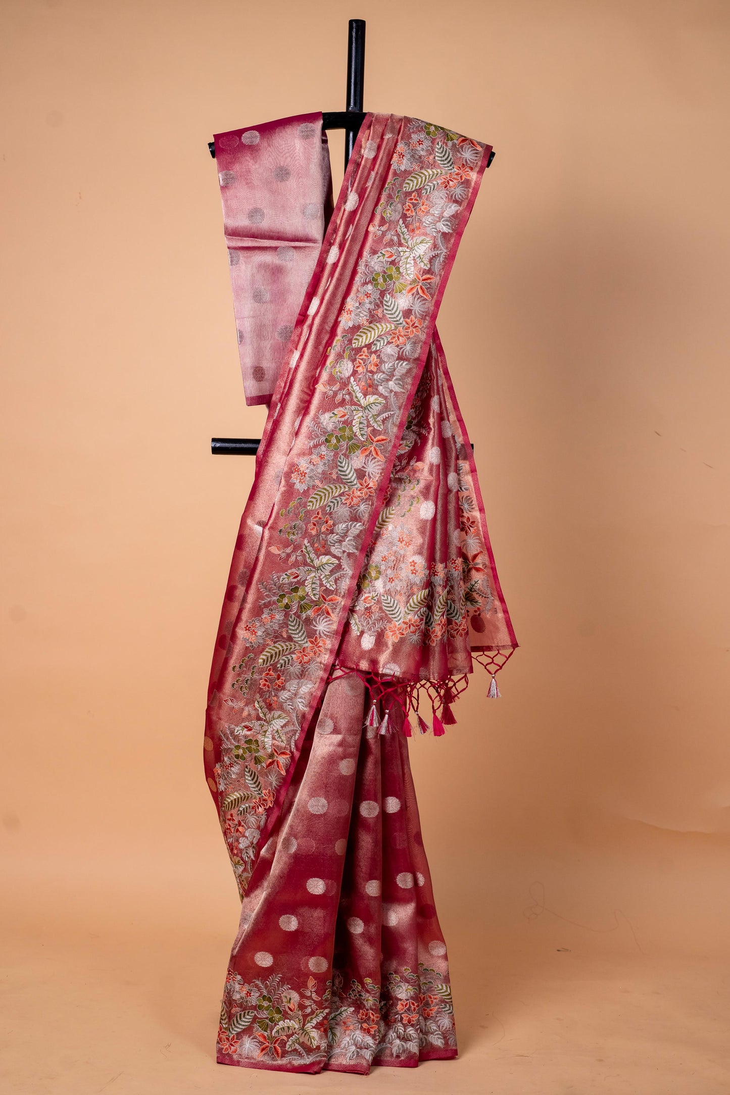 Magenta Tissue Designer Embroidery Premium Banarasi Saree