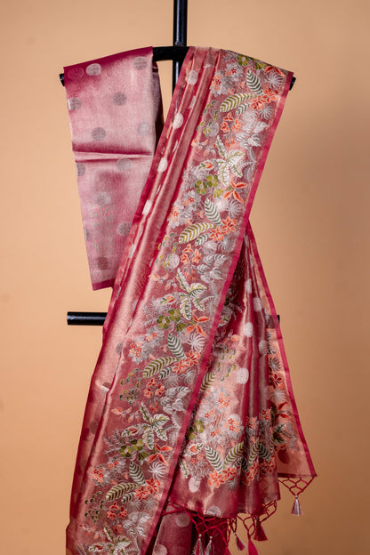 Magenta Tissue Designer Embroidery Premium Banarasi Saree