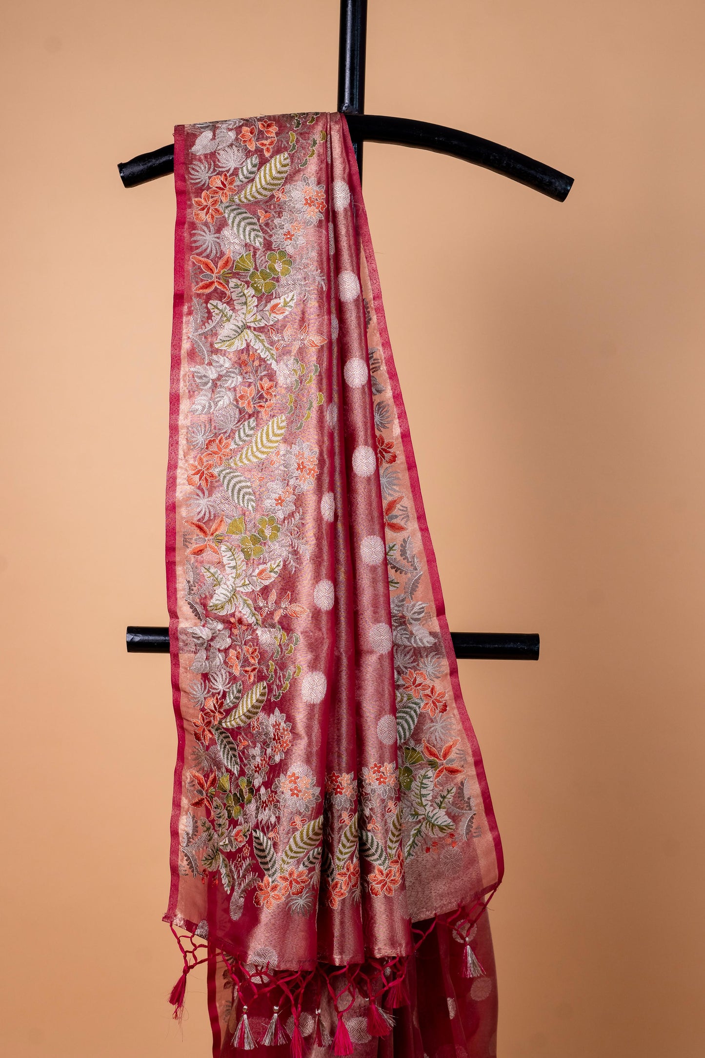 Magenta Tissue Designer Embroidery Premium Banarasi Saree