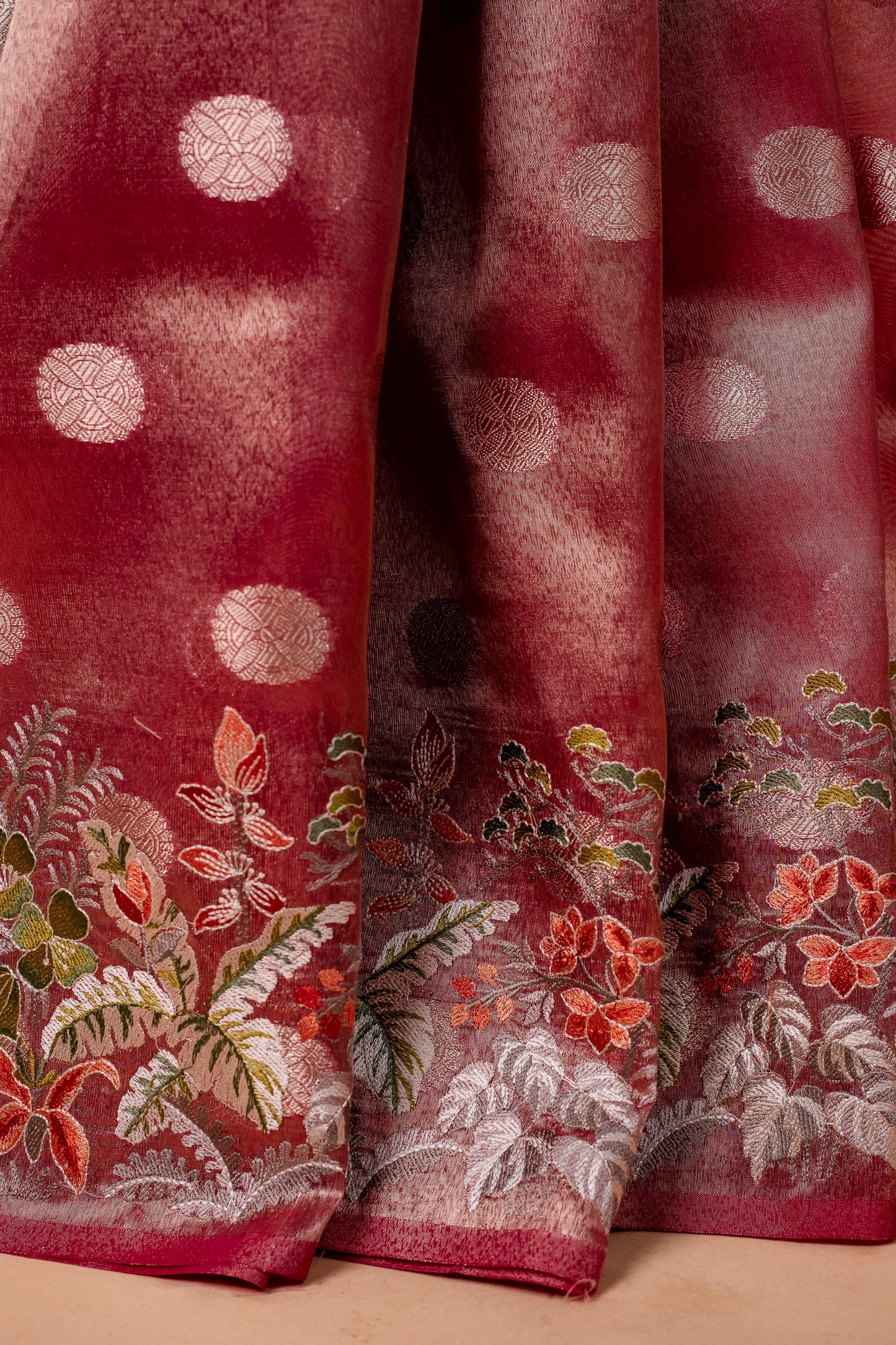 Magenta Tissue Designer Embroidery Premium Banarasi Saree