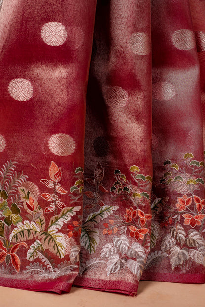 Magenta Tissue Designer Embroidery Premium Banarasi Saree