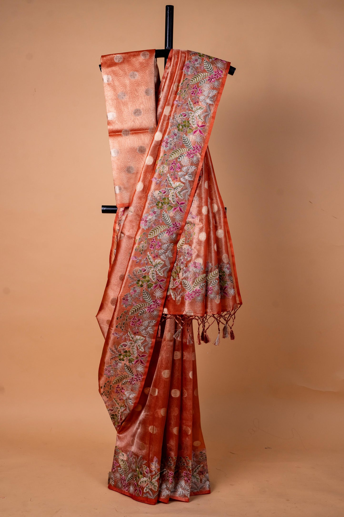 Magenta Tissue Designer Embroidery Premium Banarasi Saree