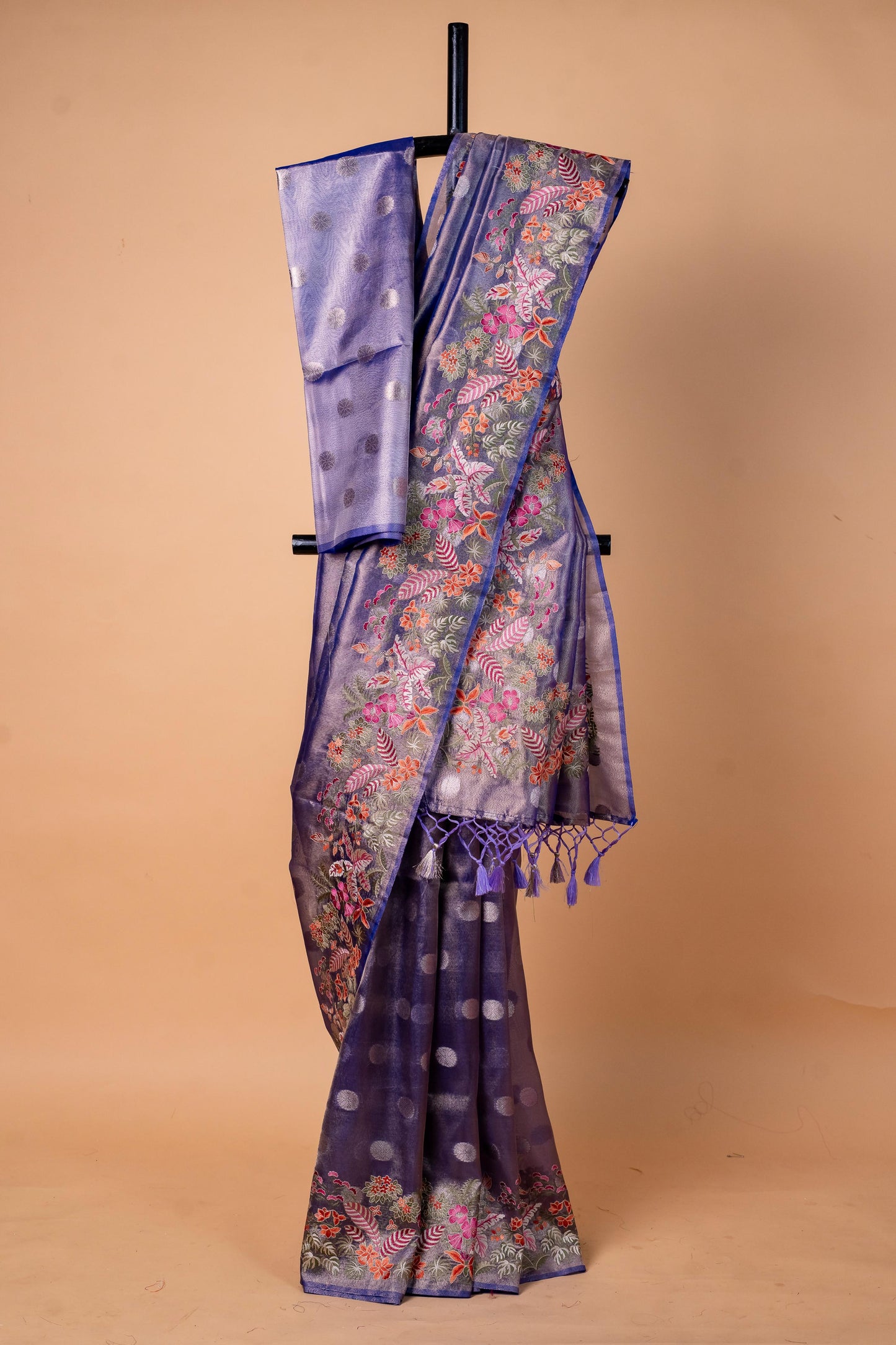 Blue Tissue Designer Embroidery Premium Banarasi Saree