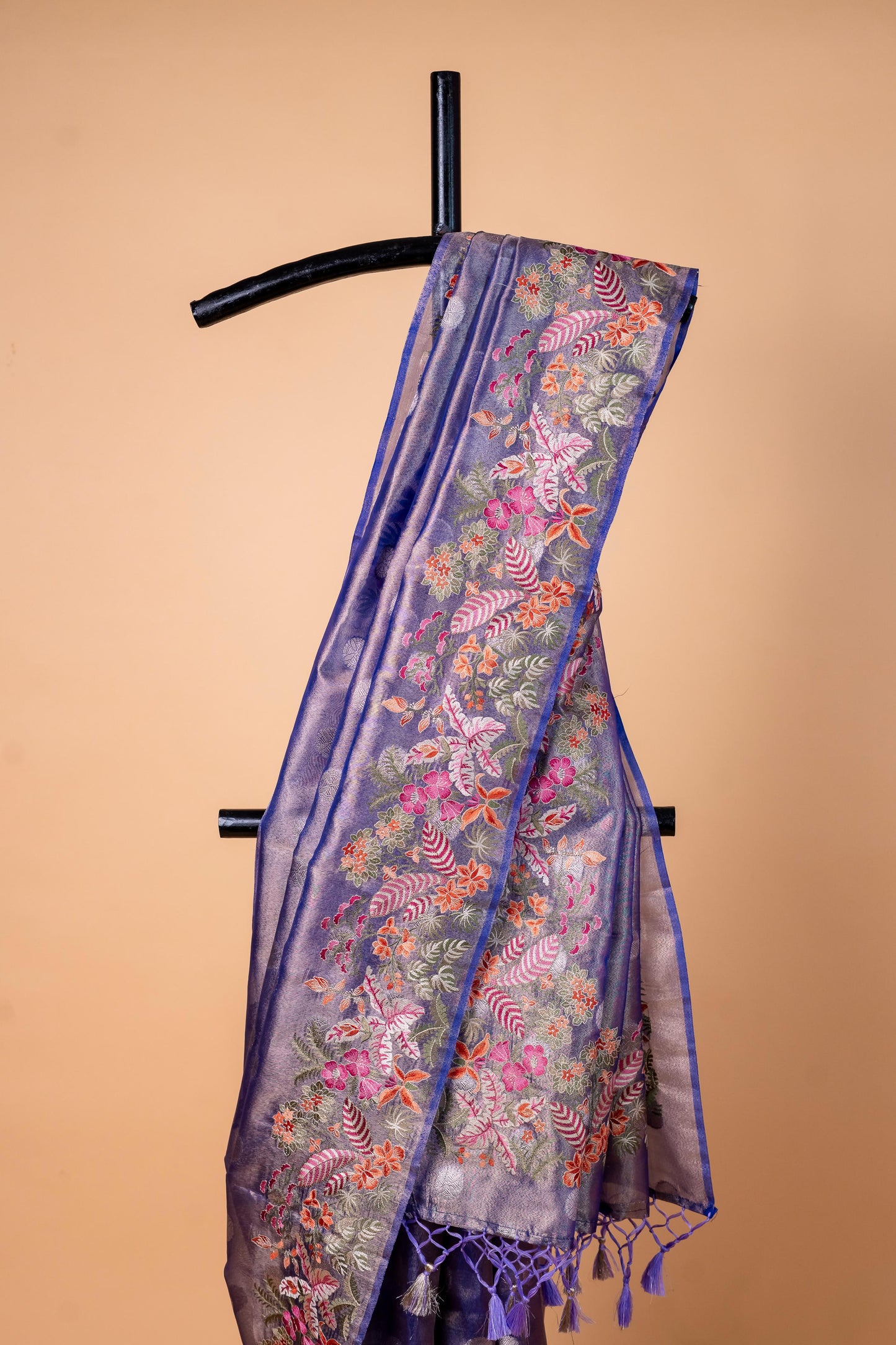 Blue Tissue Designer Embroidery Premium Banarasi Saree