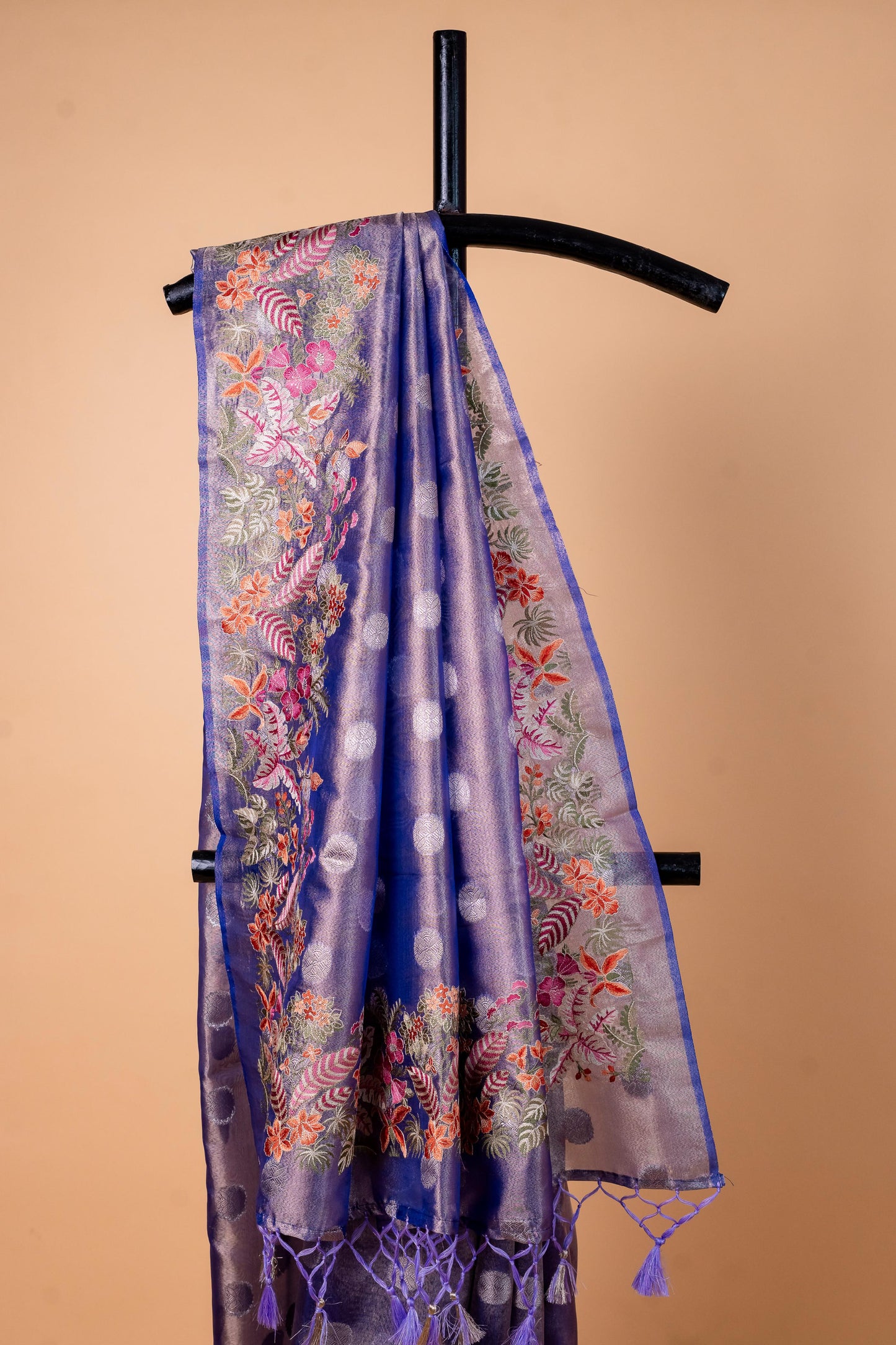 Blue Tissue Designer Embroidery Premium Banarasi Saree