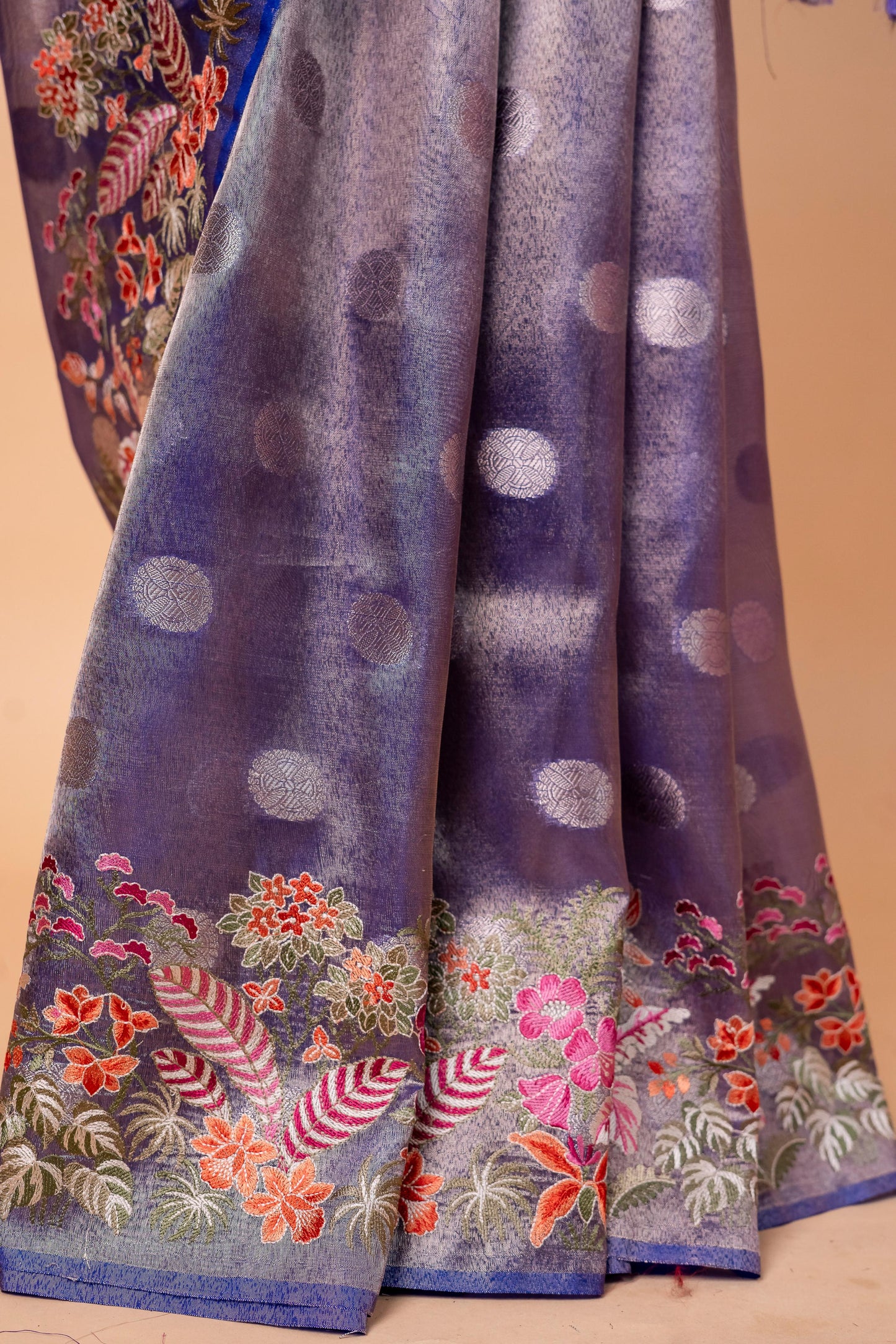 Blue Tissue Designer Embroidery Premium Banarasi Saree