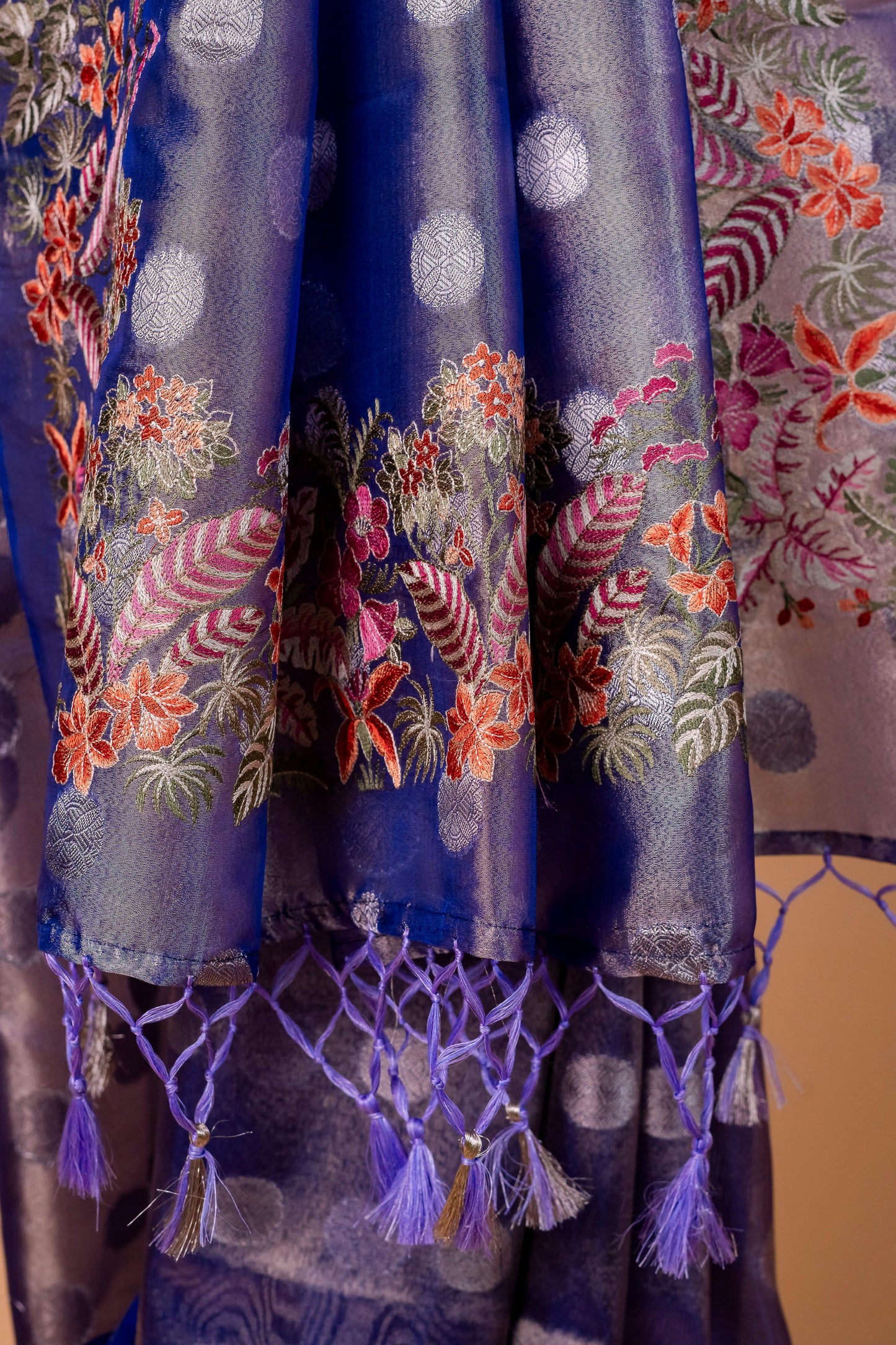 Blue Tissue Designer Embroidery Premium Banarasi Saree