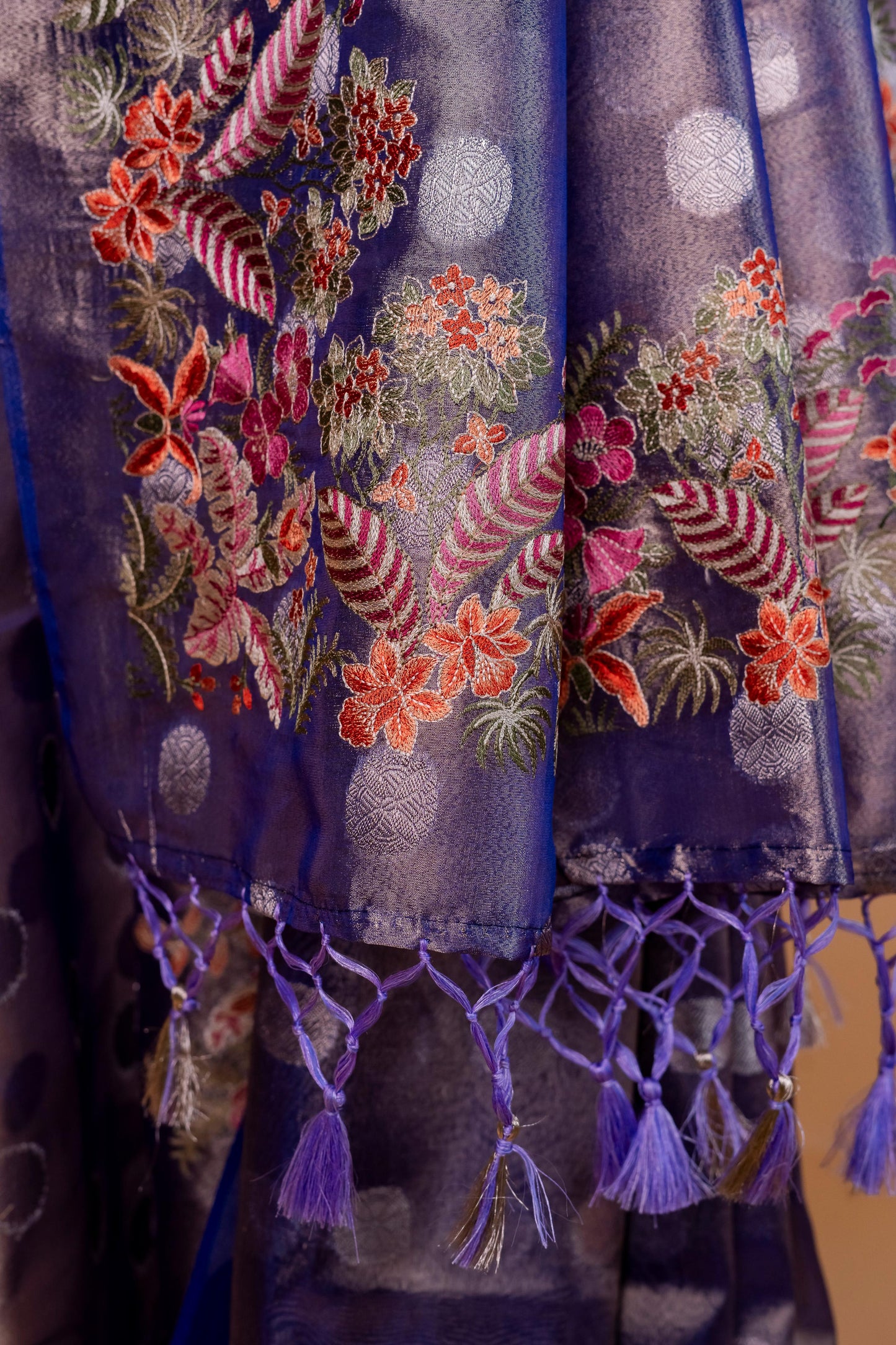 Blue Tissue Designer Embroidery Premium Banarasi Saree