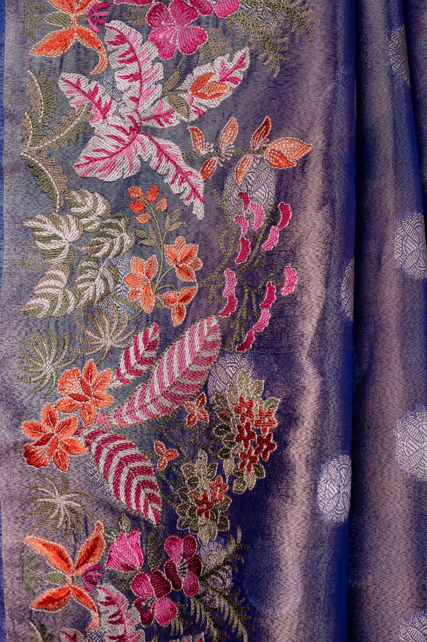 Blue Tissue Designer Embroidery Premium Banarasi Saree