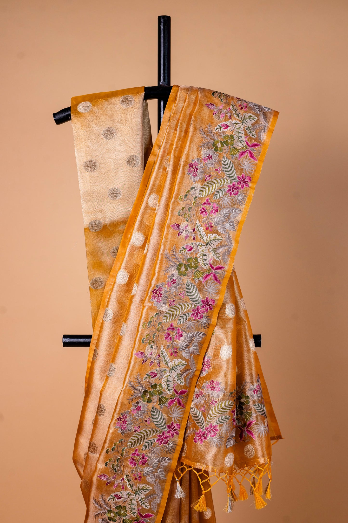 Mustard Tissue Designer Embroidery Premium Banarasi Saree