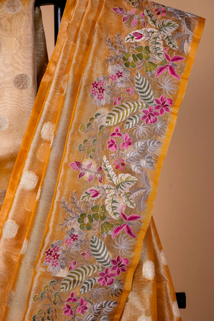 Mustard Tissue Designer Embroidery Premium Banarasi Saree