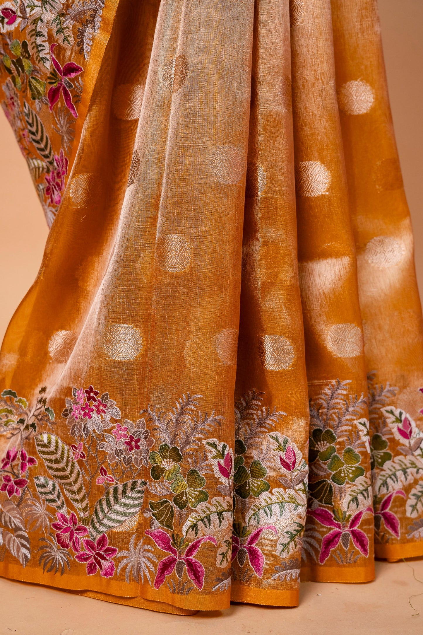 Mustard Tissue Designer Embroidery Premium Banarasi Saree
