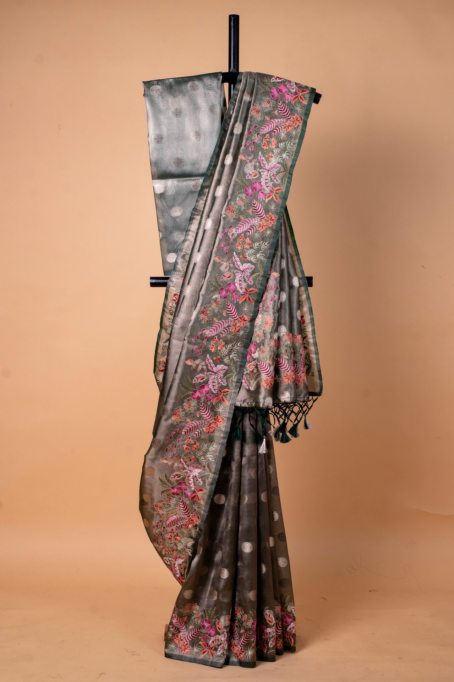 Bottle Tissue Designer Embroidery Premium Banarasi Saree