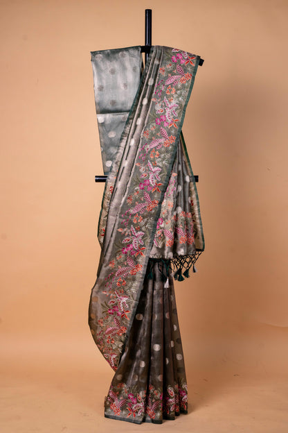 Bottle Tissue Designer Embroidery Premium Banarasi Saree