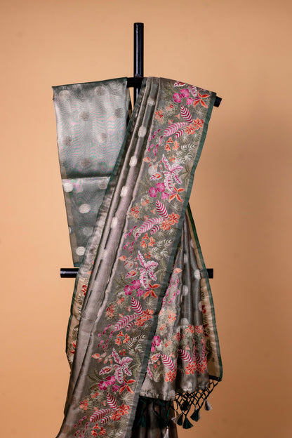 Bottle Tissue Designer Embroidery Premium Banarasi Saree