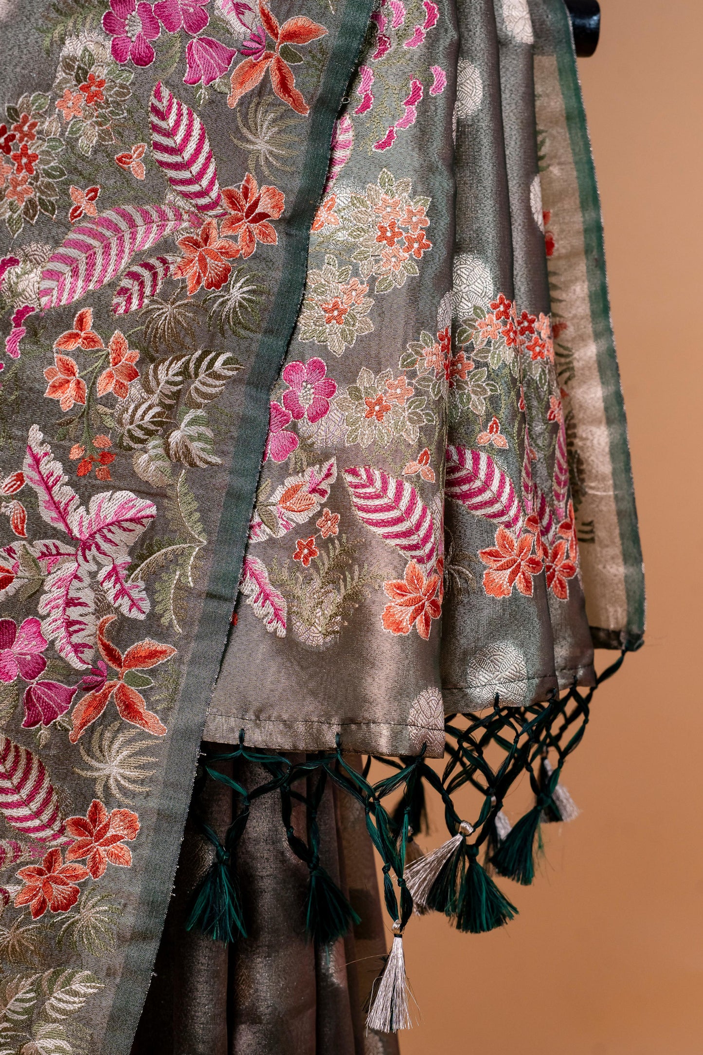 Bottle Tissue Designer Embroidery Premium Banarasi Saree