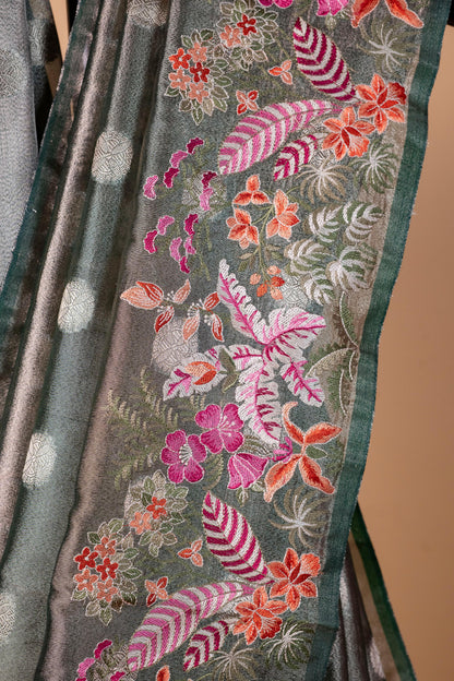 Bottle Tissue Designer Embroidery Premium Banarasi Saree