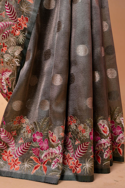 Bottle Tissue Designer Embroidery Premium Banarasi Saree