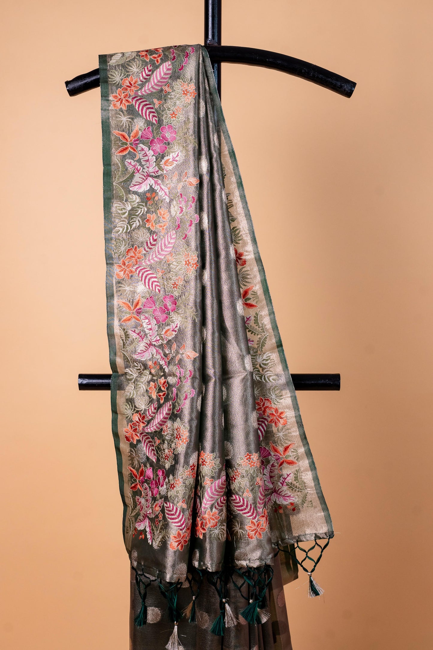 Bottle Tissue Designer Embroidery Premium Banarasi Saree