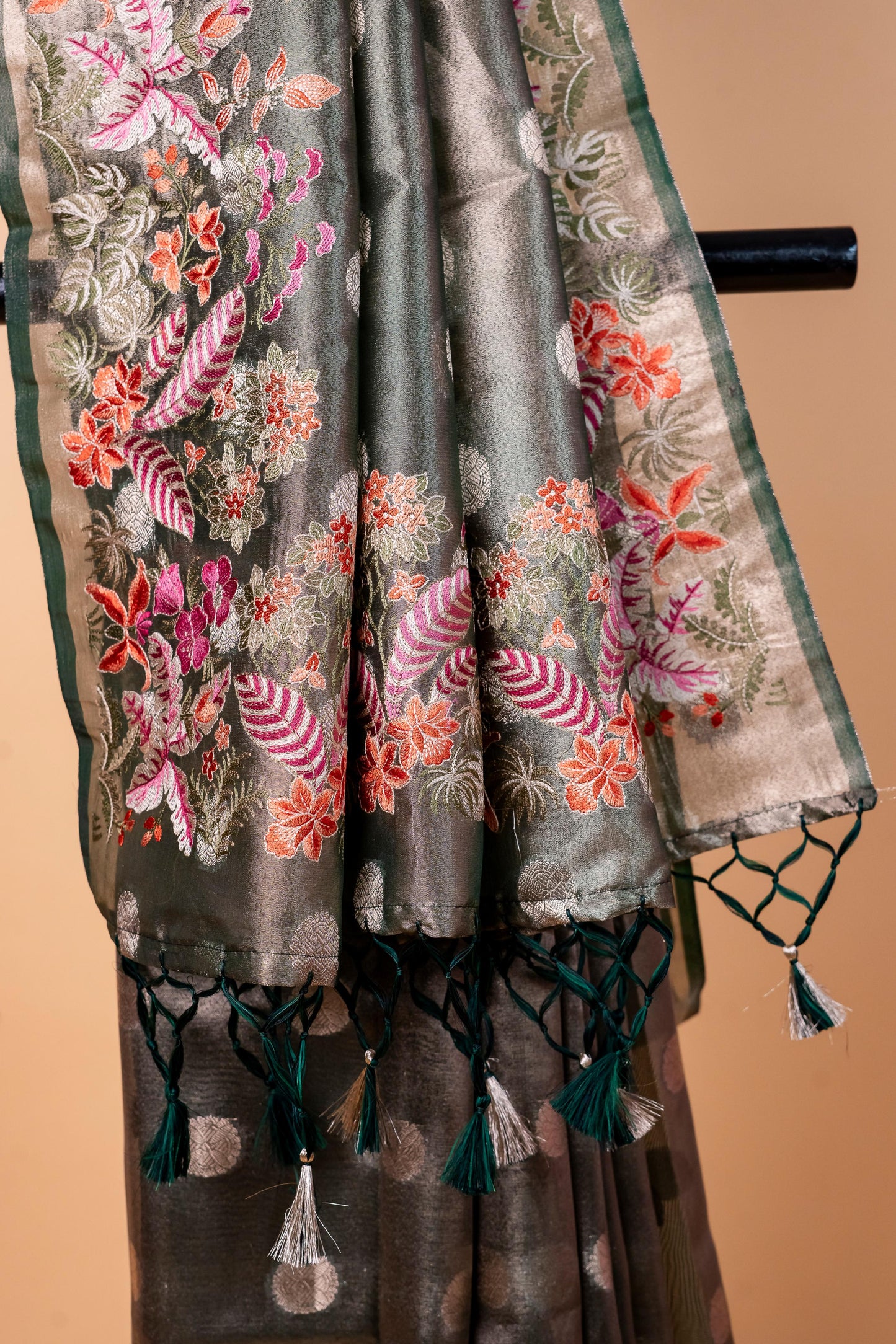 Bottle Tissue Designer Embroidery Premium Banarasi Saree