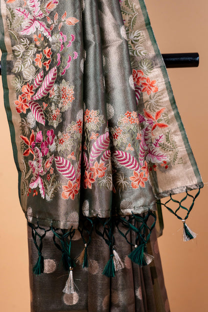 Bottle Tissue Designer Embroidery Premium Banarasi Saree