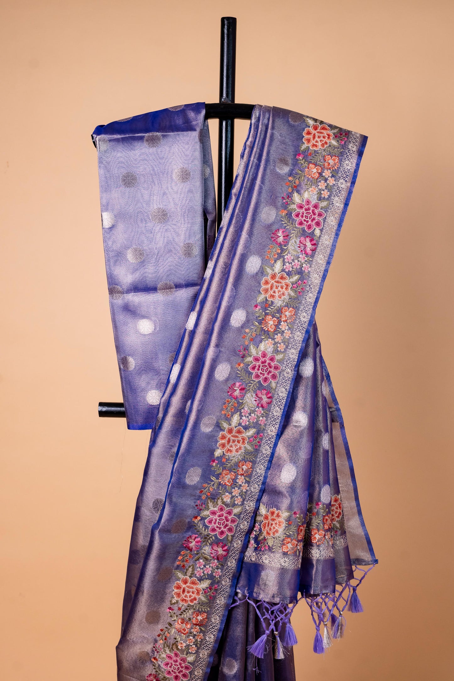 Blue Tissue Designer Embroidery Premium Banarasi Saree