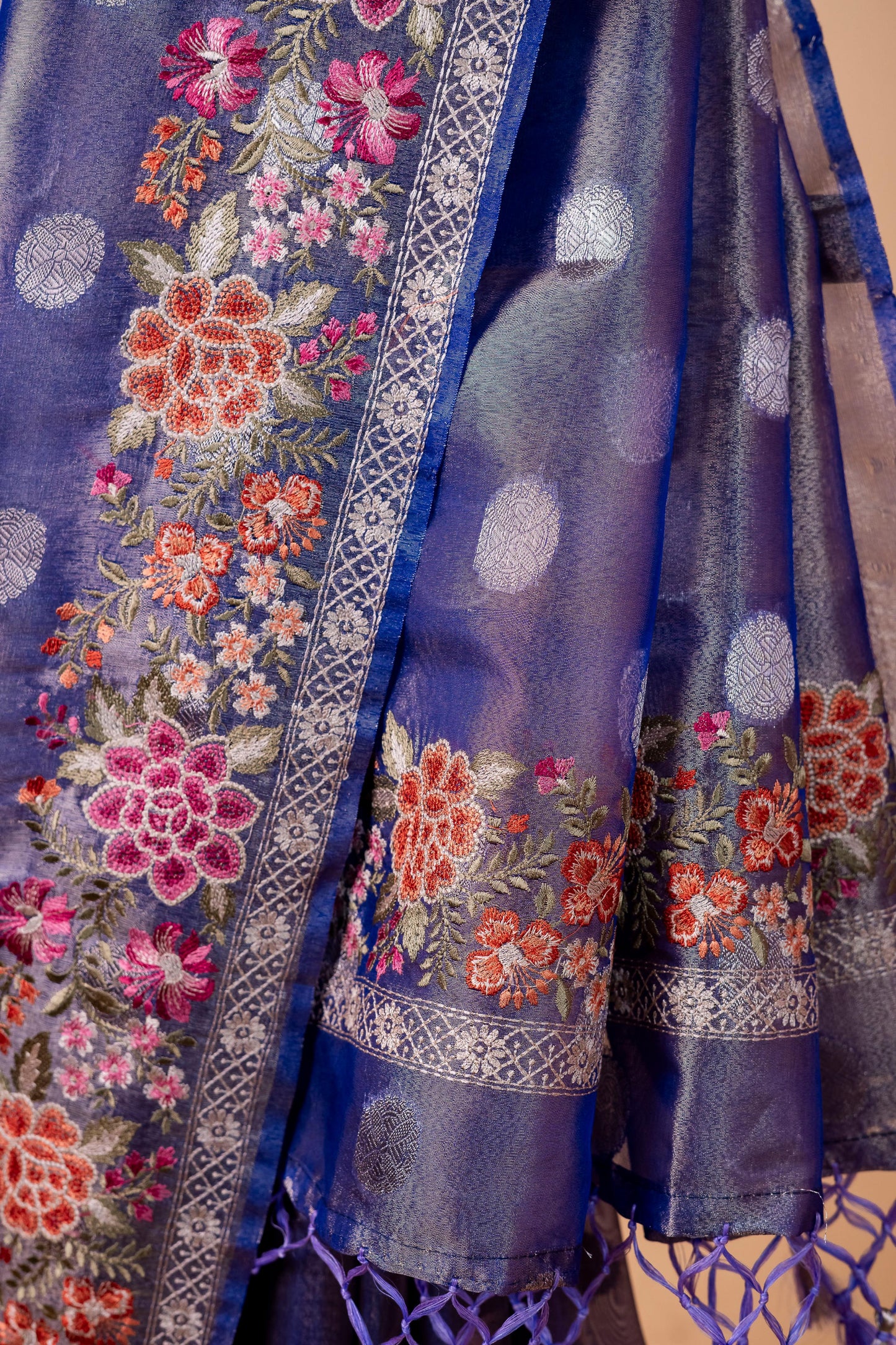 Blue Tissue Designer Embroidery Premium Banarasi Saree